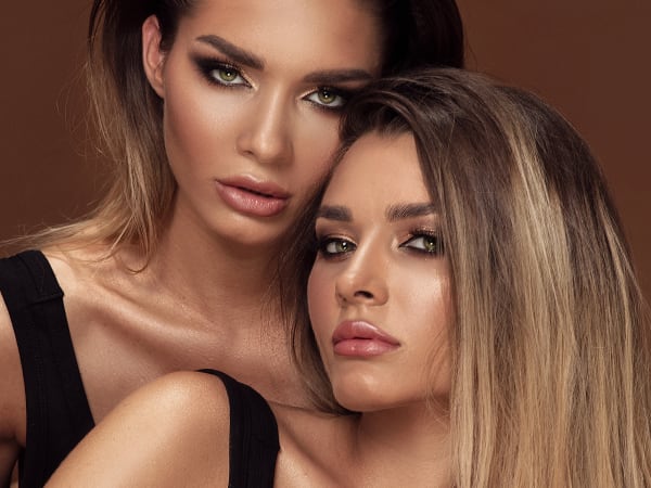 A portrait of glamorous twin models in perfect makeup
