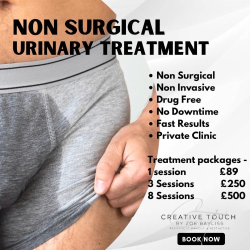 Banner highlighting benefits of EmPelvic Chair treatment for urinary incontinence: e.g. non-surgical, non-invasive, drug free, no downtime, fast results