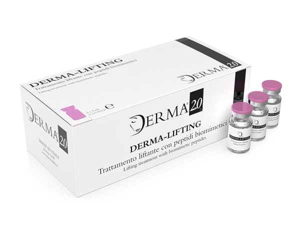 Derma Lifting packaging with 3 purple-capped vials next to it